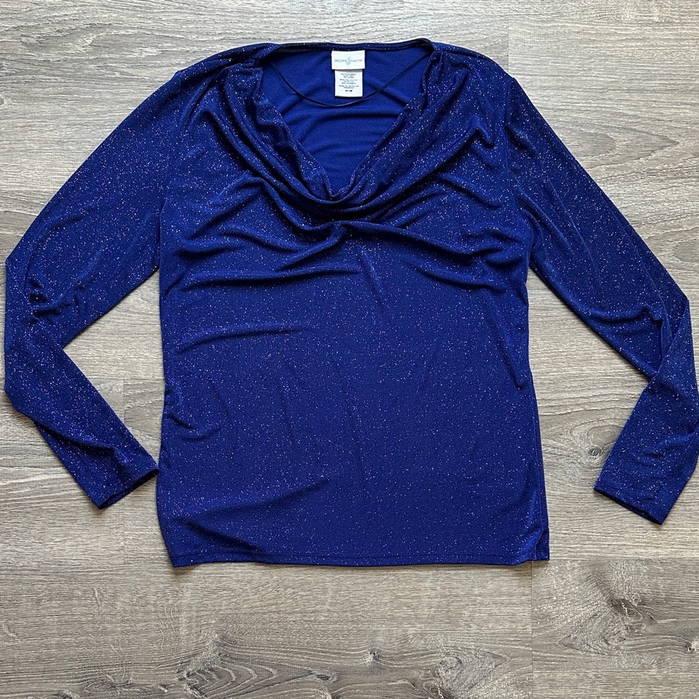Jaclyn Smith Royal Blue Sparkle Cowl Neck Top